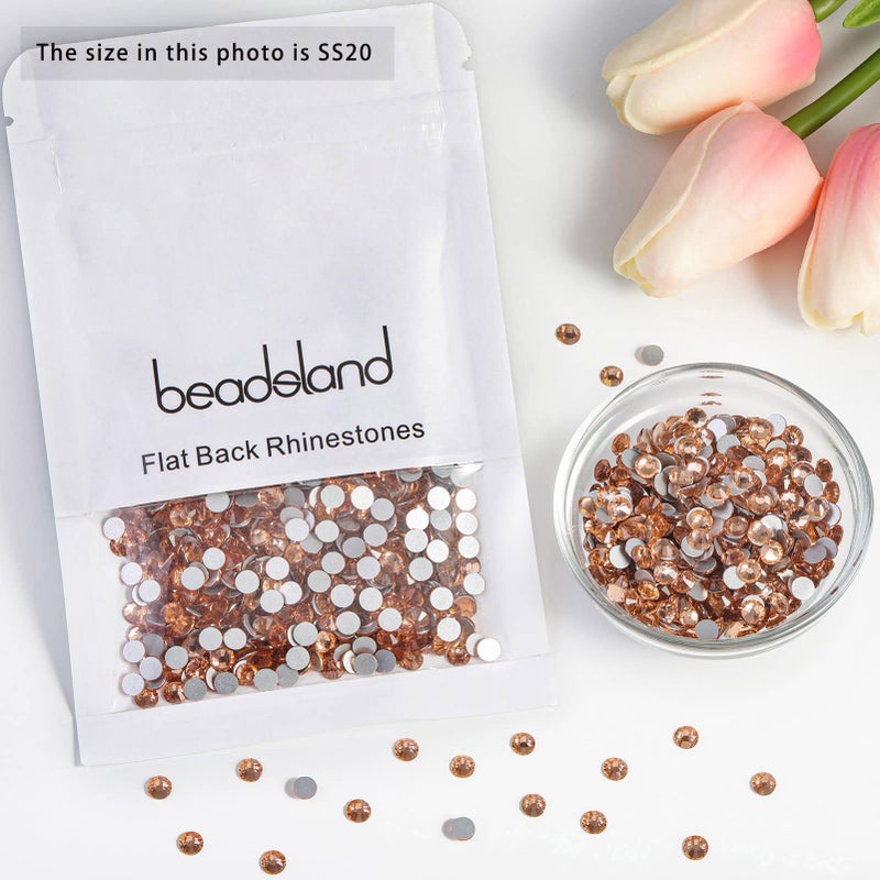 BEADSLAND خلفية مسطحة من كريستال الراينستونز المستديرة لأظافر الفن والحرف اللاصقة، شامبانيا (4.6-4.8مم) SS20/1440قطعة - Image 4