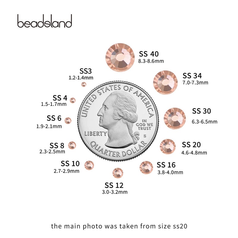 BEADSLAND خلفية مسطحة من كريستال الراينستونز المستديرة لأظافر الفن والحرف اللاصقة، شامبانيا (4.6-4.8مم) SS20/1440قطعة - Image 3