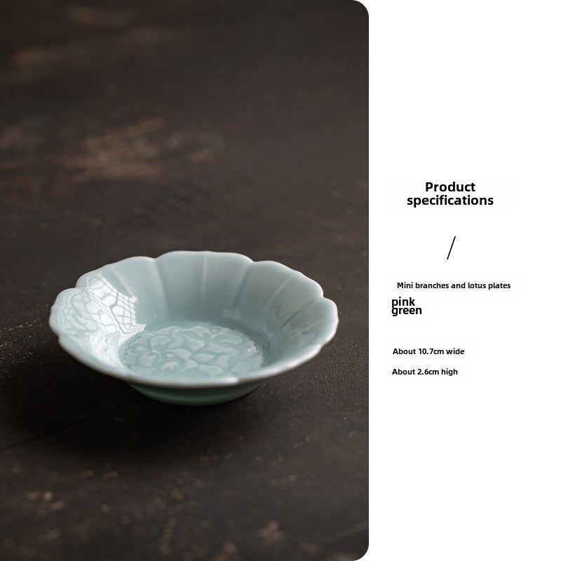 Ceramic Dessert Plate Snack Dish Retro Tea CoasterMini Stalk Lotus Six Disc-Pink Green Mini Stalk Lotus Six Disc-Pink Green 