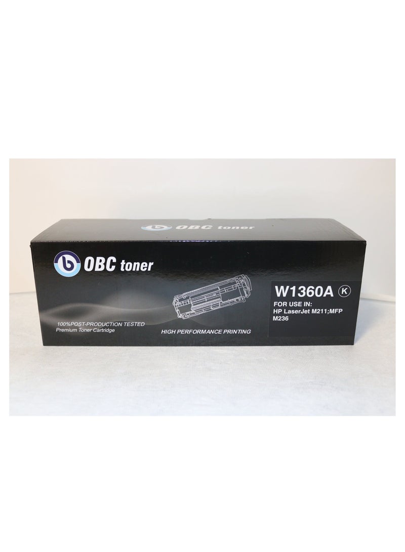 OBC Compatible OBC black laser toner cartridge with chip replacement for HP 136A W1360A. Prints up to 1150 pages in high quality. - Image 1