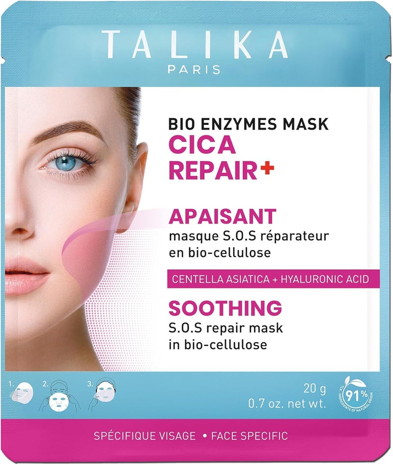 Talika Bio Enzymes Mask Cica Repair Soothing Biocellulose Face Mask Centella Asiatica Allantoin for Calming Irritated Skin Deeply Hydrates Repairs Strengthens Skin Barrier