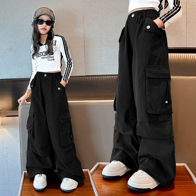Girls' Overalls Children'S Trendy Cool All-Match Wide-Leg Pants Autumn Girls' Casual Loose Autumn Children'S Pants - Image 1