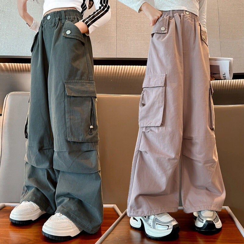 Girls' Overalls Children'S Trendy Cool All-Match Wide-Leg Pants Autumn Girls' Casual Loose Autumn Children'S Pants - Image 4