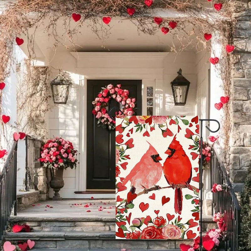 RABUSOFA Valentine's Day Cardinals Garden Flag 12x18 Inch Double Sided, Red Love Hearts Flag Anniversary Wedding Holiday Yard Lawn Outdoor Outside Decoration Red - Image 5