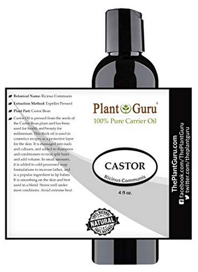 Plant Guru - Castor Oil 4 Oz Cold Pressed 100% Pure Natural Carrier Skin Face Body Eyebrows Eyelashes And Hair Growth Moisturizer Hexanefree. Great For Dyi Creams Lotions Scalp Treatments And Lip Balms - Image 1
