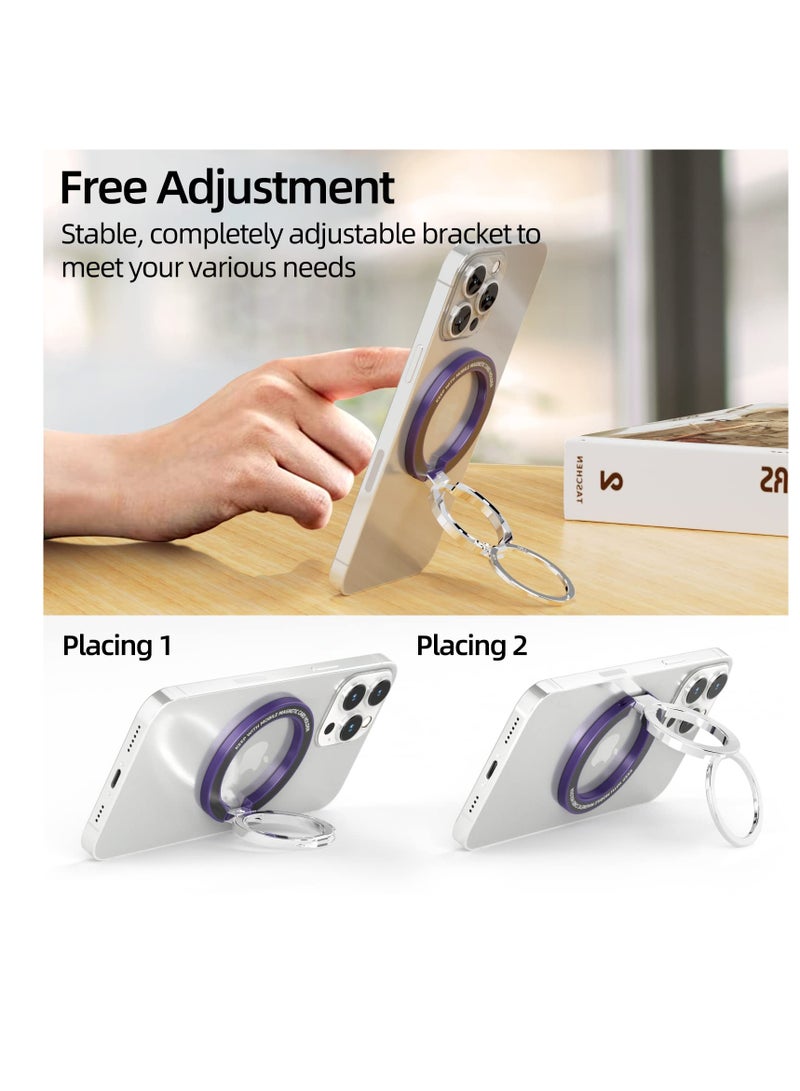 SOLARAE Magnetic Phone Ring Stand for MagSafe, Metal Adjustable Dual Ring Magnetic Phone Grip Holder, Compatible with iPhone 12/13/14 Series(Dark Purple) - Image 2