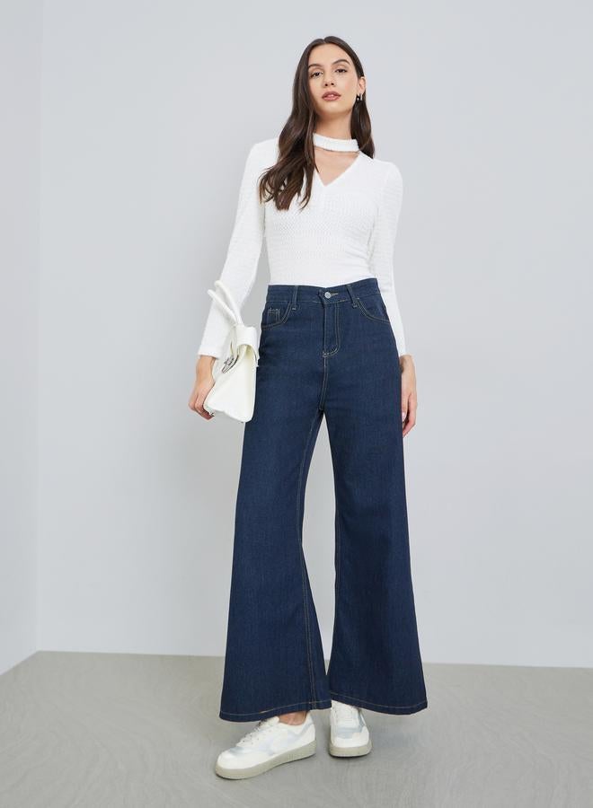 تايك تو سويتر سادة بنقشة بارزة وياقة مفتوحة وأكمام طويلة - Image 2