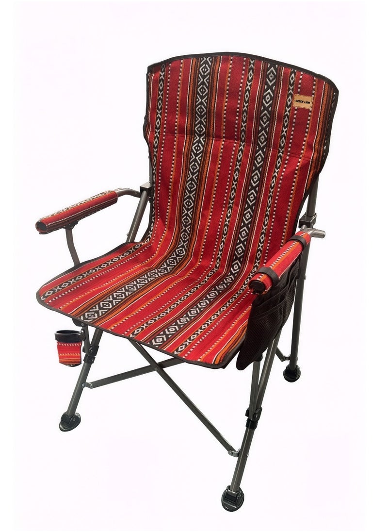 GREEN LION Heritage Foldable Chair 600D Oxford Fabric with Foldable Design / 200 Kg Max Load Capacity / Iron Pipe Material / Cup Holder / Ergonomic Design / Heavy-Duty Weight Capacity - Ethnic Red  - Image 1