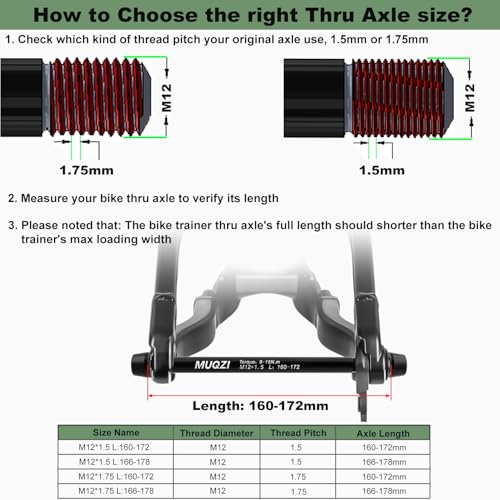MUQZI Bike Trainer Thru Axle Adapter, M12*1.5 Thru Axles for Bike Trainers Rear Wheel Attachment, 160-172mm - Image 3