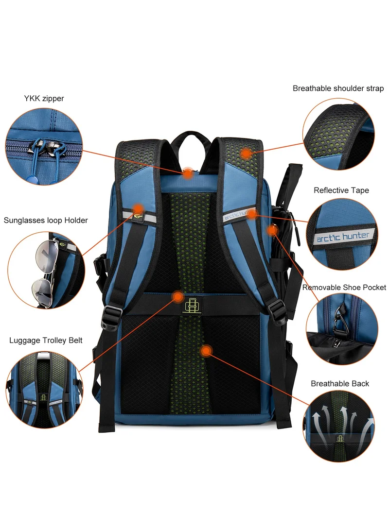 ARCTIC HUNTER Durable Gym Sports Backpack Water Resistant 18.5 Inch Casual Daypack with Luggage Trolley Carry Belt and Built in USB Jack for Men B00391-XD Blue