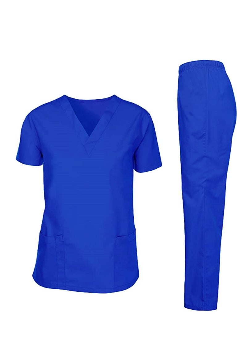 Rannah's Uniform Scrubs Medical Uniform Unisex Top and Pants Royal Blue Nurse Suit Set 