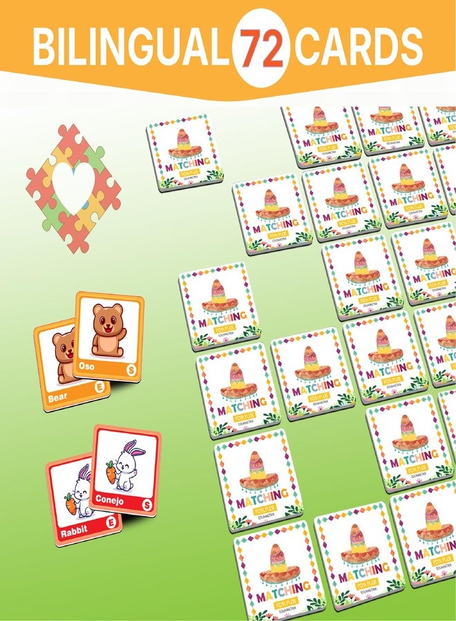 EDUMAETRIX 72 (36 Pairs) Spanish English Bilingual Alphabet Numbers Memory Matching Game Language Learning Games for ESL and Language Immersion for Teens. - Image 5