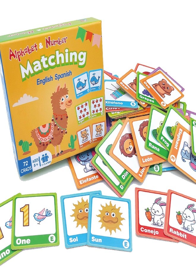 EDUMAETRIX 72 (36 Pairs) Spanish English Bilingual Alphabet Numbers Memory Matching Game Language Learning Games for ESL and Language Immersion for Teens. - Image 1