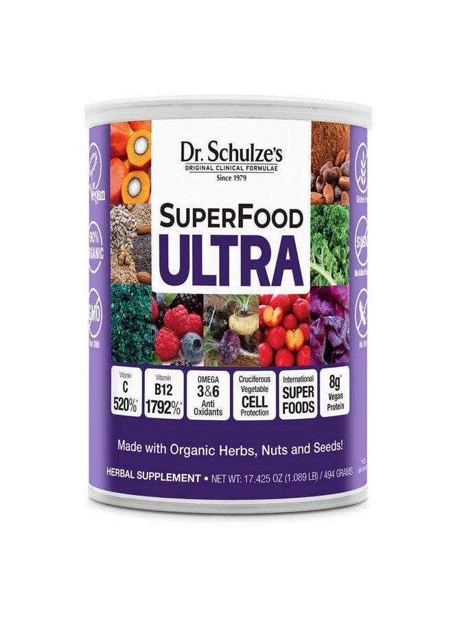 Dr. Schulze's SuperFood Ultra | Organic Super Food Powder | Vitamin B Complex and 520% Vitamin C | May Help Boost Energy & Improve Fitness | Vegan, Non-GMO & Gluten-Free | 17.4 Oz - Image 1