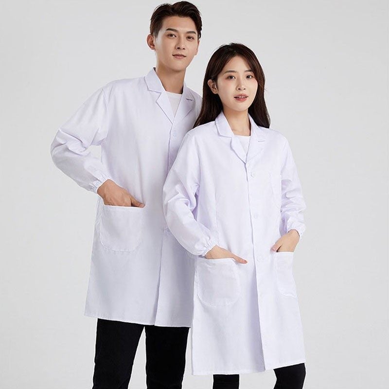 White Coat Long Sleeve Doctor Clothes Male Dentist Food Factory Work Clothes University Laboratory Clothes Autumn and Winter Mens Style Men's and women's long-sleeved white coats (elastic sleeves)