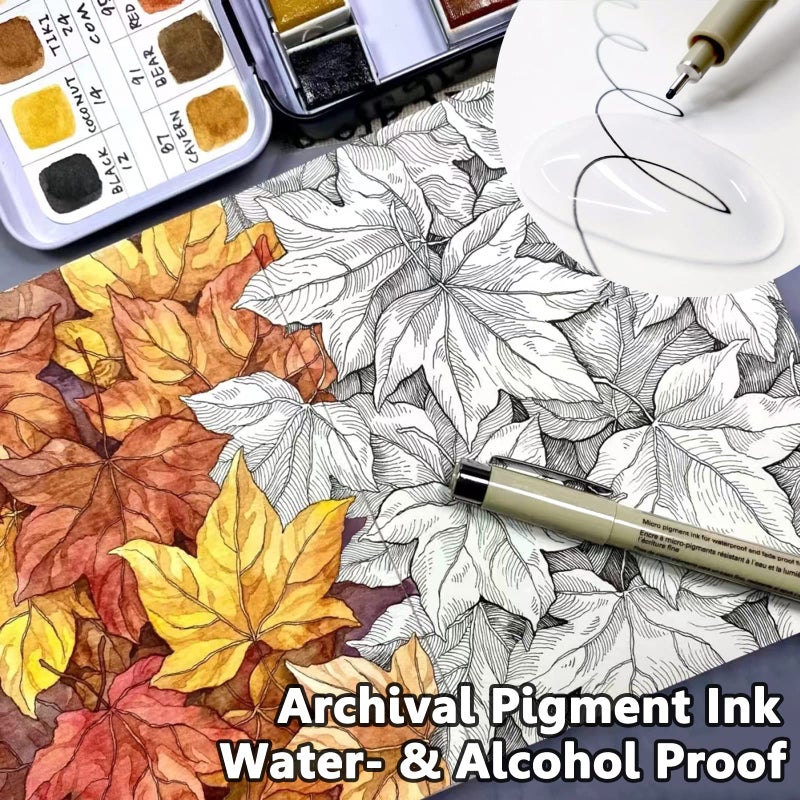 Drawing Art Pens: 12 Black Pens With 0.2mm-3.0mm & Brush Tips - Waterproof Archival Pigment Ink Smooth Skip-Free Nylon Nibs for Artists Beginners Home School Office - Image 2