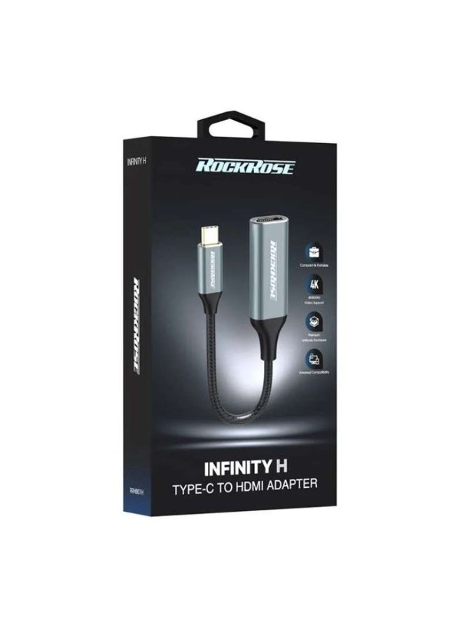 ROCKROSE RRHB101H INFINITY H USB-C To HDMI Adapter - Grey - Image 2