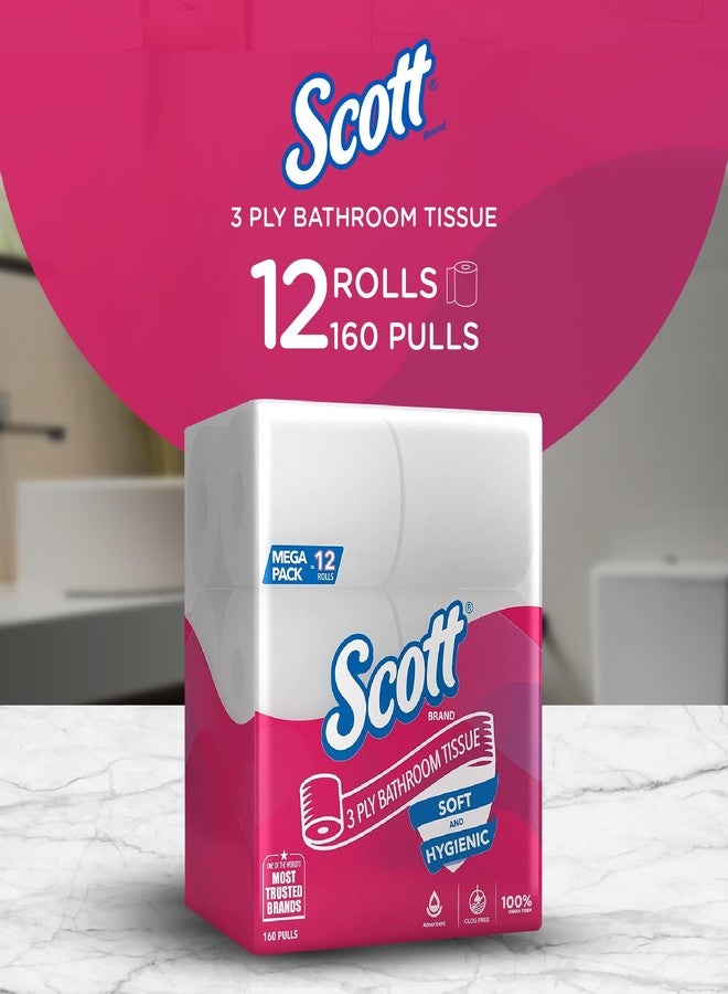 Scott® 3 ply Toilet Paper Tissue Roll, 12 Rolls, 160 Pulls/Roll (Total 1,920 Sheets) (21226) - Image 2