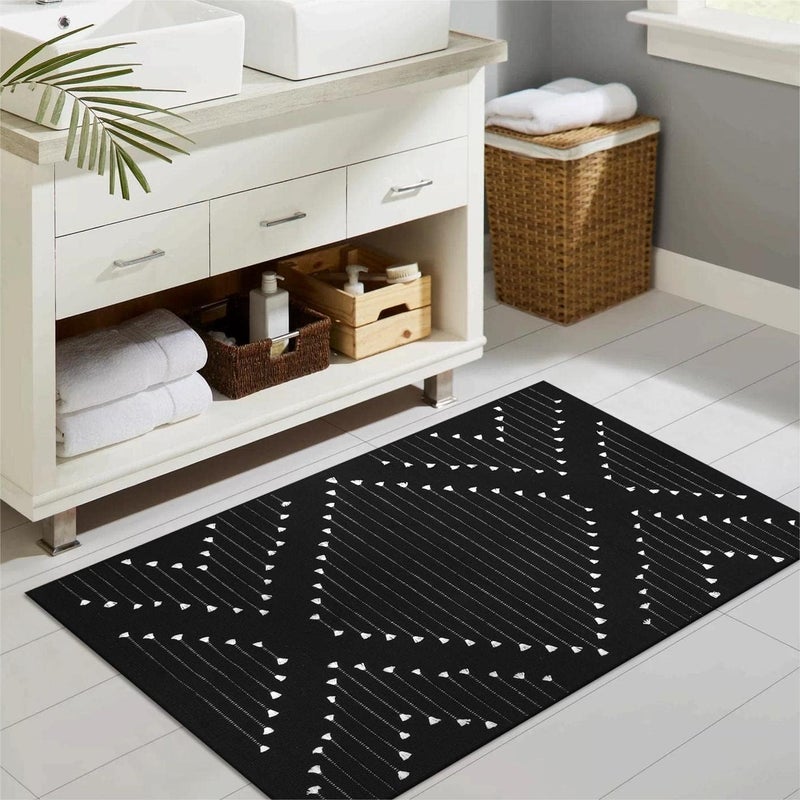 LIVEBOX Black Outdoor Entryway Rug, Washable Boho Porch Rug Cotton Front Door Mat, Moroccan Woven Area Rugs Throw Carpet for Layered Front Door (2.3' x 3.6') - Image 5