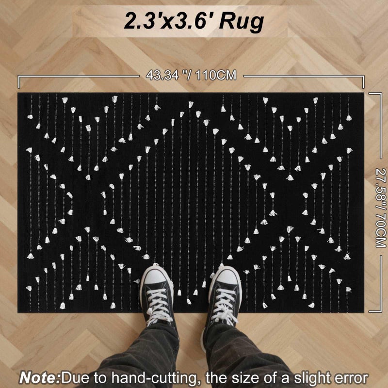 LIVEBOX Black Outdoor Entryway Rug, Washable Boho Porch Rug Cotton Front Door Mat, Moroccan Woven Area Rugs Throw Carpet for Layered Front Door (2.3' x 3.6') - Image 2
