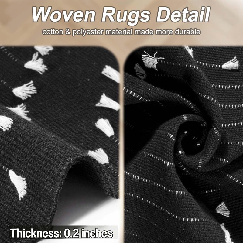 LIVEBOX Black Outdoor Entryway Rug, Washable Boho Porch Rug Cotton Front Door Mat, Moroccan Woven Area Rugs Throw Carpet for Layered Front Door (2.3' x 3.6') - Image 4