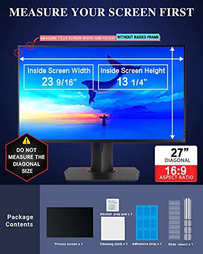PYS 27 Inch Privacy Screen for 169 Widescreen Computer Monitor Easy Removable Screen Filter Shield Anti Glare Blue Light Anti Scratch Protector Film for Data Security - Image 3