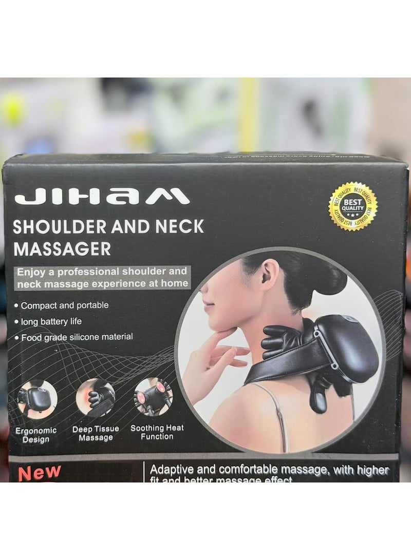 JIHAM Electric Neck and Shoulder Massager With Heat Function Deep Kneading Massage Hands Free Design Rechargeable Portable Massager For Office Workers Drivers Home Use Stress And Pain Relief - Image 1