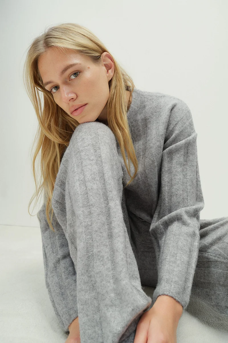 H&M Wool-Blend Rib-Knit Trousers