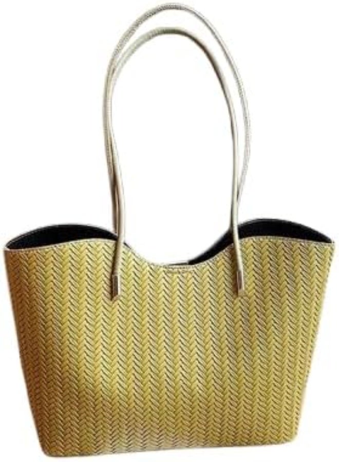 Large women's woven handbag set with an additional small bag. Practical design with sturdy handles. Size 40x26. Code 1847 (IN) - Image 2