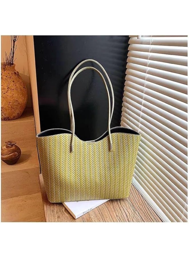 Large women's woven handbag set with an additional small bag. Practical design with sturdy handles. Size 40x26. Code 1847 (IN) - Image 1
