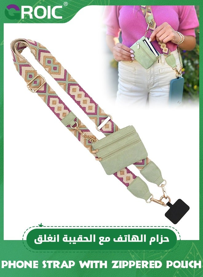 GROIC Phone Strap with Zippered Pouch, Phone Strap Crossbody, Clip and Go Strap for Phone with Wallet Crossbody, Phone Neck Strap, Phone Lanyard Go Ice Chain Strap for Cellphone Case Lanyard (Green)  - Image 1