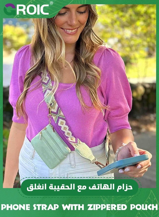 GROIC Phone Strap with Zippered Pouch, Phone Strap Crossbody, Clip and Go Strap for Phone with Wallet Crossbody, Phone Neck Strap, Phone Lanyard Go Ice Chain Strap for Cellphone Case Lanyard (Green)  - Image 4