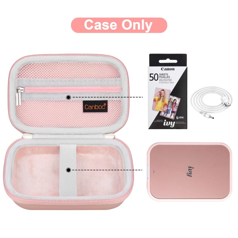 Canboc Hard Case for Canon Ivy 2 1 CLIQ+2 CLIQ 2 Mini Photo Printer Mobile Wireless Bluetooth Instant Camera Printer, Mesh Bag fit Photo Paper Cable, Rose Gold+Rose Gold - Image 2