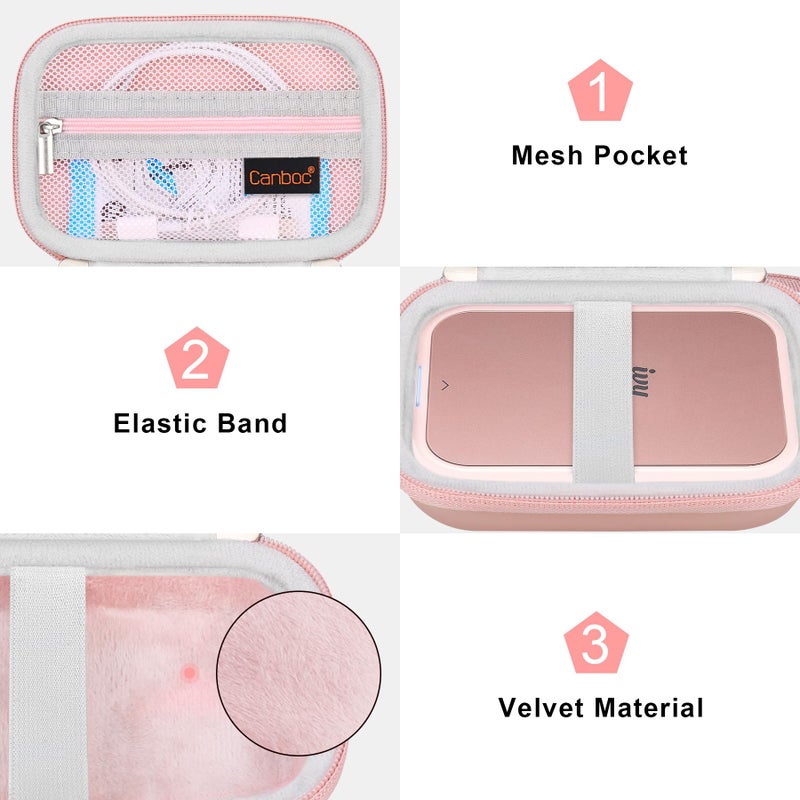 Canboc Hard Case for Canon Ivy 2 1 CLIQ+2 CLIQ 2 Mini Photo Printer Mobile Wireless Bluetooth Instant Camera Printer, Mesh Bag fit Photo Paper Cable, Rose Gold+Rose Gold - Image 5