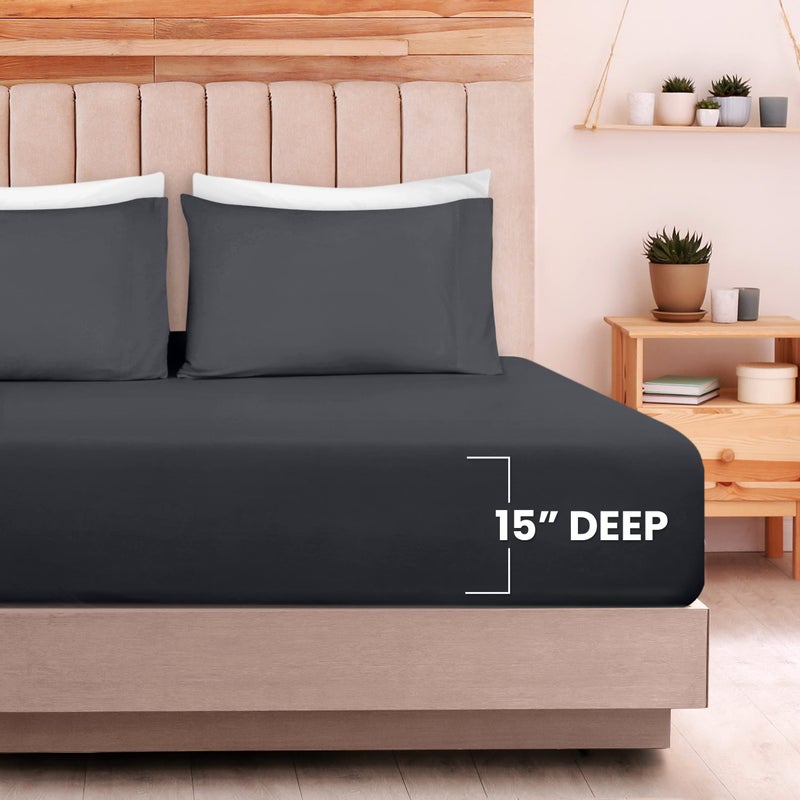 Utopia Bedding Utopia Bedding King Sheet Set - Jersey Knit Sheets 4 Piece King Jersey Sheet Set - Cotton Jersey Sheets - Soft T-Shirt Stretchy Sheets (King  Dark Grey)  - Image 4