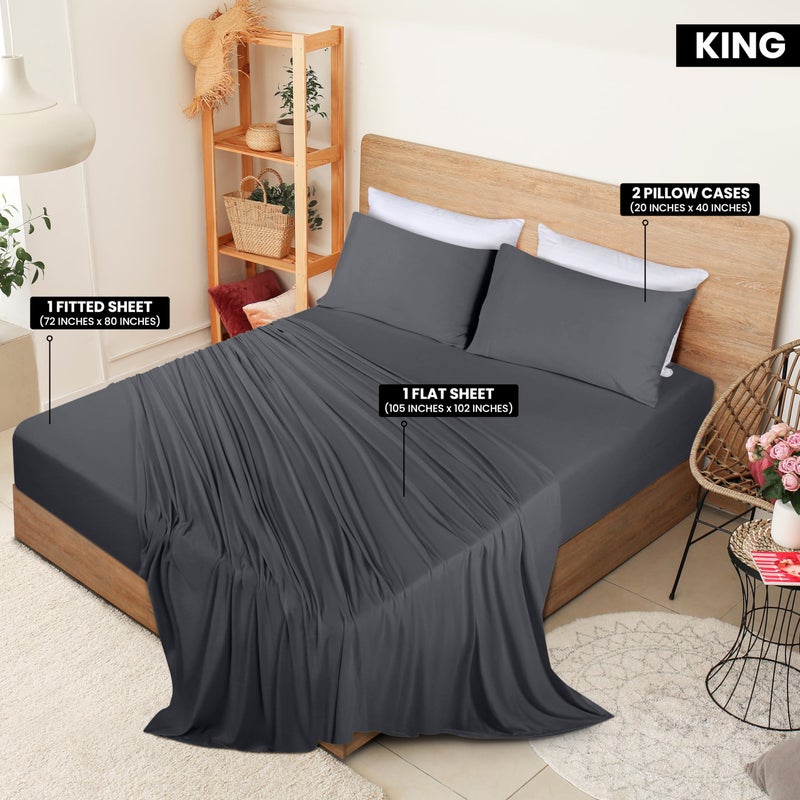 Utopia Bedding Utopia Bedding King Sheet Set - Jersey Knit Sheets 4 Piece King Jersey Sheet Set - Cotton Jersey Sheets - Soft T-Shirt Stretchy Sheets (King  Dark Grey)  - Image 2