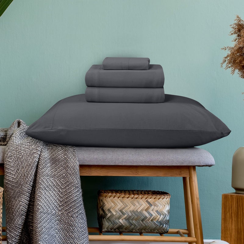 Utopia Bedding Utopia Bedding King Sheet Set - Jersey Knit Sheets 4 Piece King Jersey Sheet Set - Cotton Jersey Sheets - Soft T-Shirt Stretchy Sheets (King  Dark Grey)  - Image 3