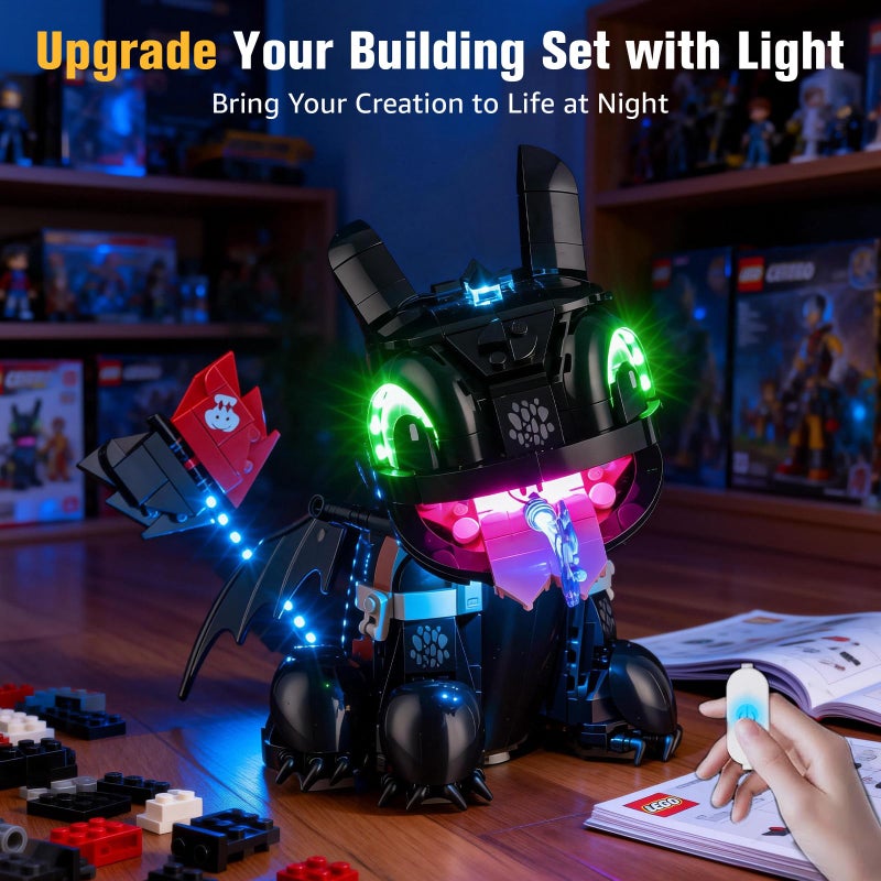 BrickSoul طقم إضاءة BrickSoul المحدث لمجموعة Lego 10375 كيف تدرب تنينك: مجموعة بناء توثلس | مع مفتاح تشغيل/إيقاف ومفتاح خافت وتقنية كابل مخفي | مجموعة إضاءة سهلة التركيب (طقم 10375 غير مشمول) - Image 5