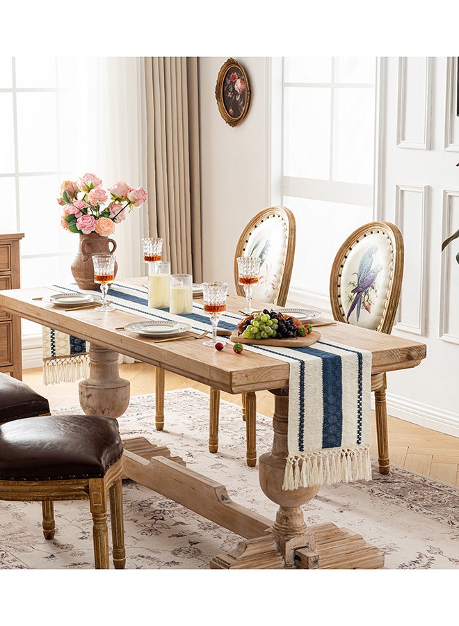 Fancy Homi عداء طاولة ماكرامي بوهيمي أنيق لتزيين المنزل، طراز مزرعة مع خيوط، مثالي للحفلات البوهيمية - 30x183 سم - أزرق غامق - Image 2