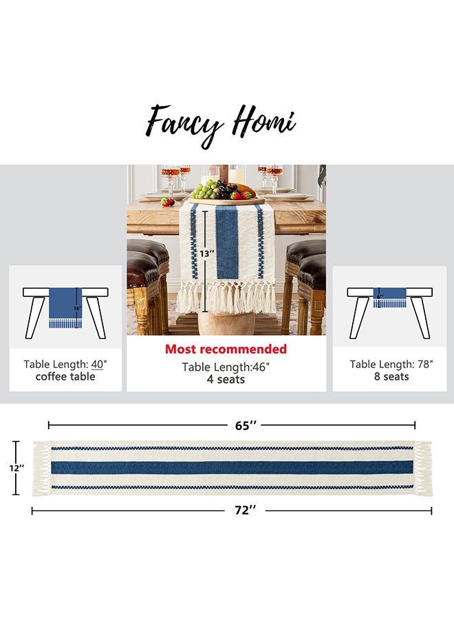 Fancy Homi عداء طاولة ماكرامي بوهيمي أنيق لتزيين المنزل، طراز مزرعة مع خيوط، مثالي للحفلات البوهيمية - 30x183 سم - أزرق غامق - Image 3