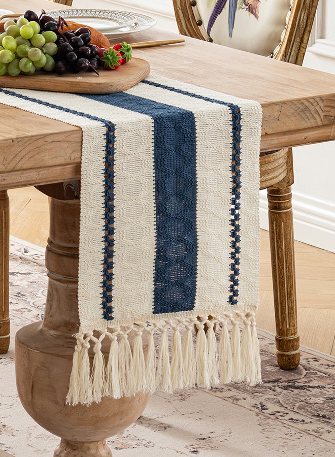 Fancy Homi عداء طاولة ماكرامي بوهيمي أنيق لتزيين المنزل، طراز مزرعة مع خيوط، مثالي للحفلات البوهيمية - 30x183 سم - أزرق غامق - Image 4