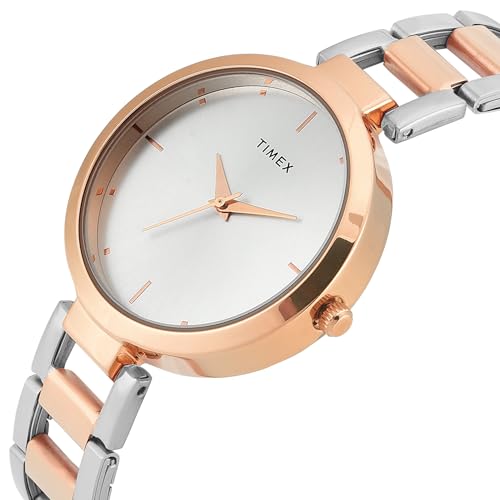 TIMEX Analog Watch for Woman with Silver Round Dial & Two Tone Stainless Steel Bracelet Band Water Resistant Women's Wrist Watches - TW000X278 - Image 2
