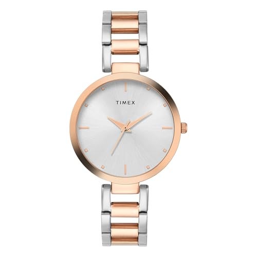 TIMEX Analog Watch for Woman with Silver Round Dial & Two Tone Stainless Steel Bracelet Band Water Resistant Women's Wrist Watches - TW000X278 - Image 1