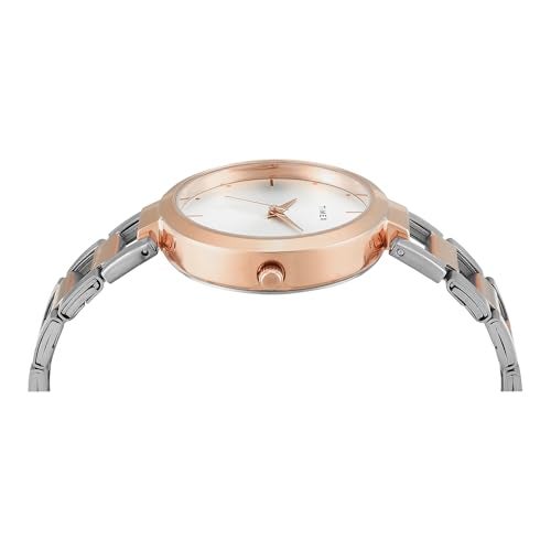 TIMEX Analog Watch for Woman with Silver Round Dial & Two Tone Stainless Steel Bracelet Band Water Resistant Women's Wrist Watches - TW000X278 - Image 3