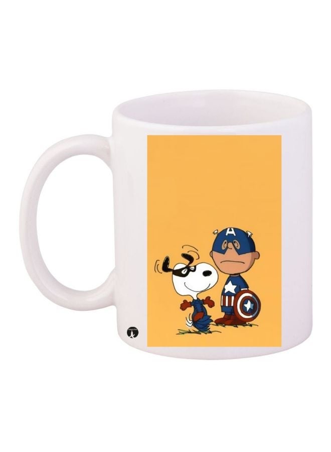 RYN Cartoon Printed Coffee Mug White/Yellow/Blue 11ounce