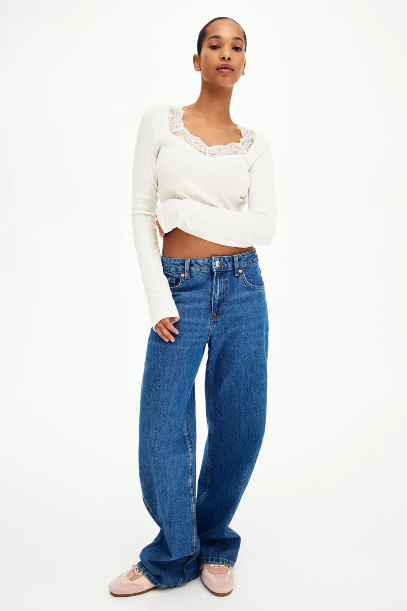 اتش اند ام بلوزة جيرسيه بحواف دانتيل