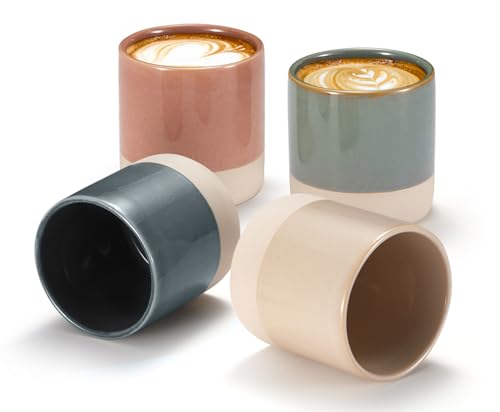 KooK Latte Mugs, Ceramic Artisanal Stoneware, No Handle, Japanese Tea Cups, For Coffee, Tea, Cocoa, Microwave and Dishwasher Safe, Multicolor, 10.5 oz, Set of 4 - Image 1