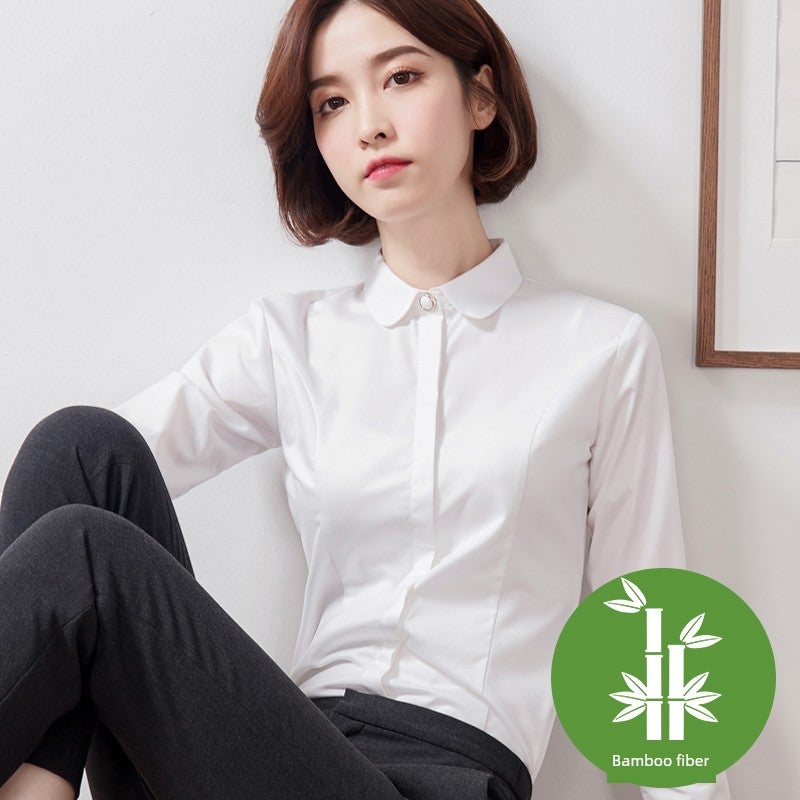 قميص أبيض مرن، ملابس عمل نسائية مهنية بأكمام طويلة، قميص ذو طابع، ملابس عمل رسمية، قمة، ملابس داخلية مقاومة للتجاعيد - Image 2