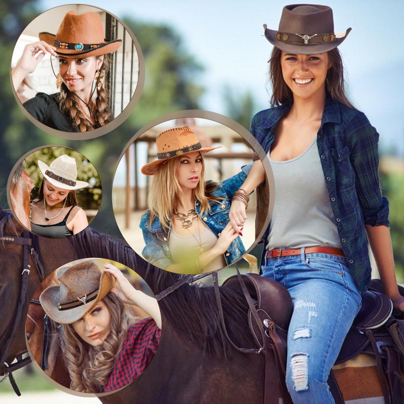 TRESSON Cowboy Hat Bands for Women & Men-Western PU Leather Cowgirl Hats Belt, Ethnic Western Hat Belts for Accessories Beaded Cowboy Supply 8 Pcs - Image 5