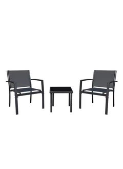 Mahmayi Mahmayi 3 Pieces Patio Furniture Set Outdoor Patio Conversation Textilene Bistro Set Modern Porch Lawn Chairs with Coffee Table for Home and Balcony (Black)  - Image 1